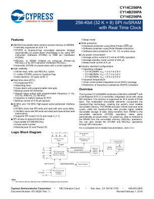 CY14C256PA datasheet cover page