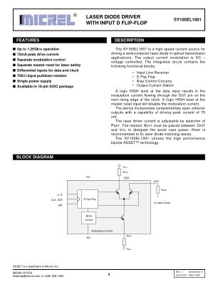 SY100EL1001ZI-TR datasheet cover page