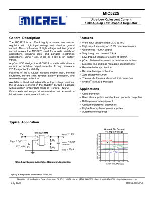 MIC5225-3.3YM5-TR datasheet cover page