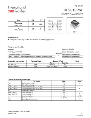 IRF9310 datasheet cover page