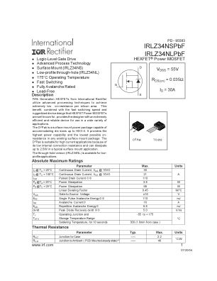 IRLZ34NS datasheet cover page