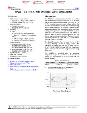 INA293 datasheet cover page