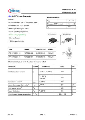 IPP100N06S2L-05 datasheet cover page