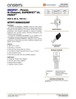 NTPF190N65S3HF 数据手册首页