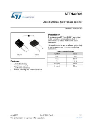 STTH30R06 datasheet cover page