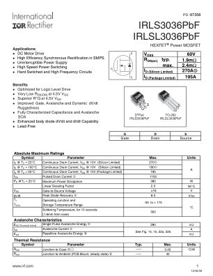 IRLS3036 datasheet cover page