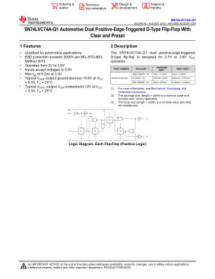 SN74LVC74A-Q1 数据手册首页
