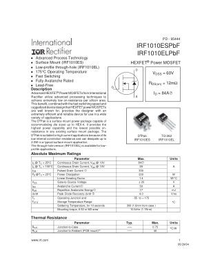 IRF1010ES 数据手册首页