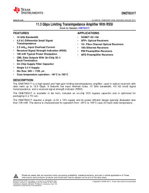 ONET8531T datasheet cover page