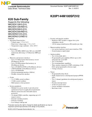 K20P144M100SF2V2 数据手册首页