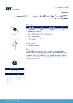 STP22N60DM6 datasheet cover page
