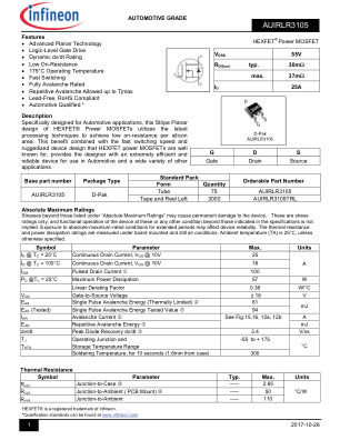 AUIRLR3105 datasheet cover page