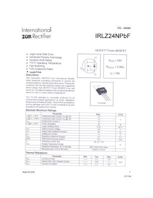 IRLZ24N 数据手册首页