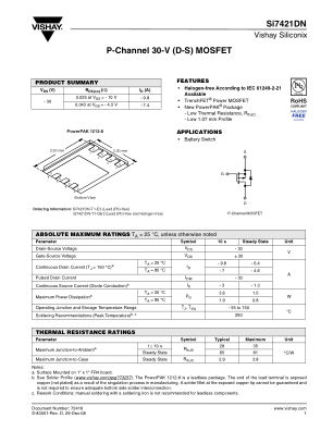 SI7421DN datasheet cover page