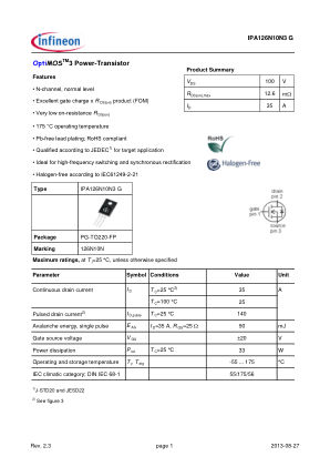 IPA126N10N3-G 数据手册首页