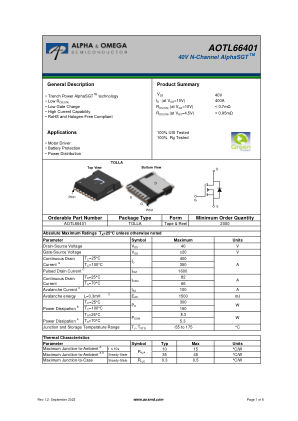 AOTL66401 datasheet cover page