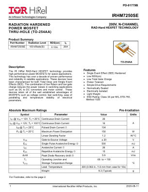 IRHM7250SESCS datasheet cover page
