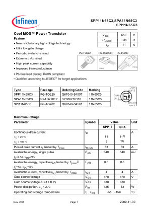 SPP-A-I11N65C3 数据手册首页