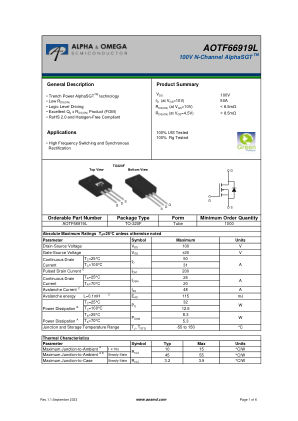 AOTF66919L datasheet cover page