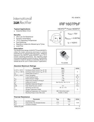 IRF1607 数据手册首页