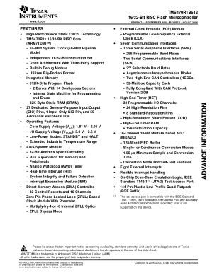 TMS470R1B512 datasheet cover page