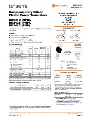 BD241C 数据手册首页