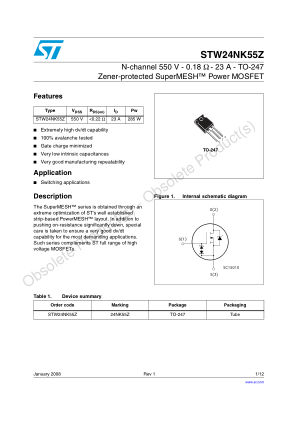 STW24NK55Z datasheet cover page