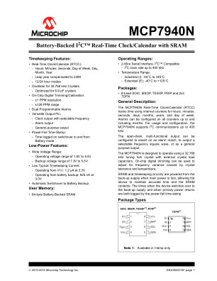 MCP7940N-I 数据手册首页