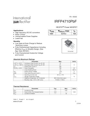 IRFP4710 数据手册首页