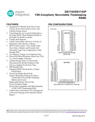 DS1743-DS1743P datasheet cover page
