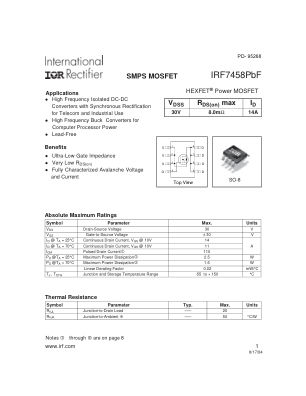 IRF7458 datasheet cover page