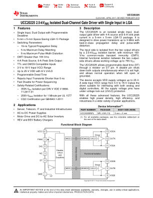 UCC20225 datasheet cover page