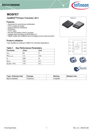 BSC012N06NS datasheet cover page