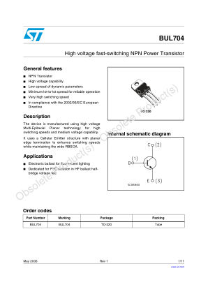 BUL704 datasheet cover page