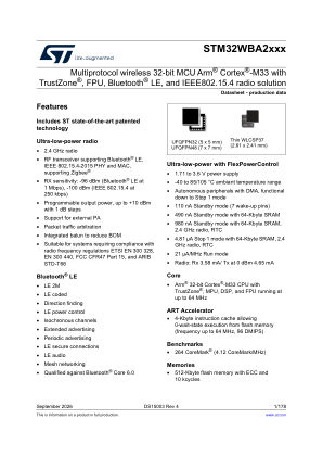 STM32WBA25CE 数据手册首页