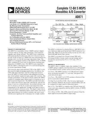AD871 数据手册首页