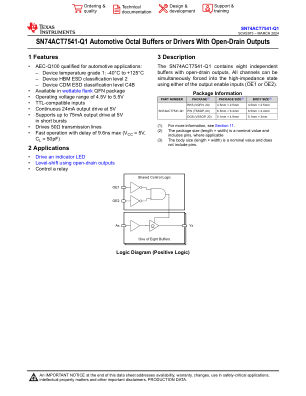 SN74ACT7541-Q1 数据手册首页