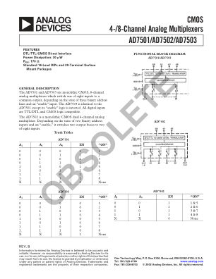 AD7501 datasheet cover page
