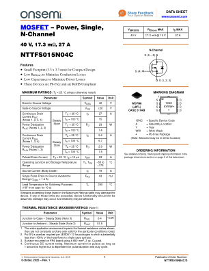 NTTFS015N04C 数据手册首页