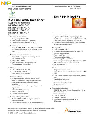 K51P144M100SF2 数据手册首页