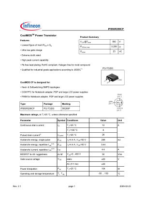 IPB50R299CP datasheet cover page