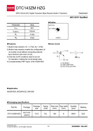 DTC143ZMHZG datasheet cover page