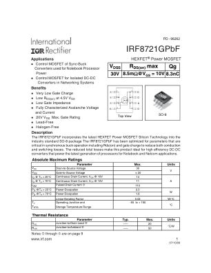 IRF8721G 数据手册首页