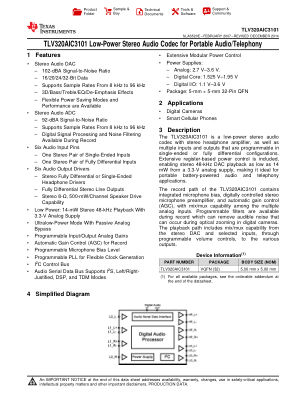 TLV320AIC3101 datasheet cover page