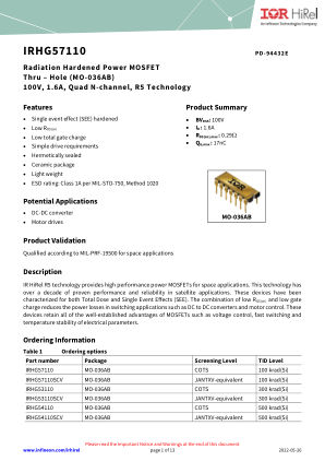 IRHG57110 datasheet cover page