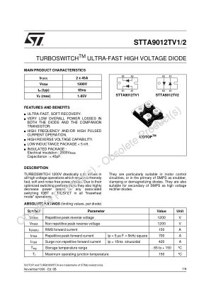 STTA9012TV datasheet cover page