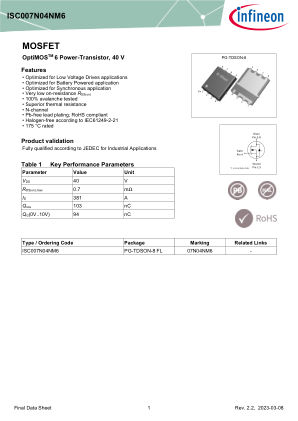 ISC007N04NM6 datasheet cover page