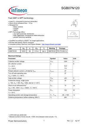 SGB07N120 datasheet cover page