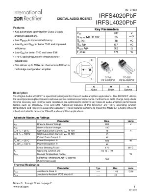 IRFS4020 datasheet cover page