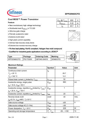 SPP20N60CFD 数据手册首页
